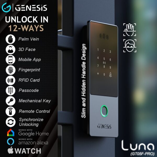 [FREE Installation] GENESIS Luna™  GT05F-PRO Slimest Palm Vein & 3D Face Recognition Dual Sync Gate Lock - Image 5