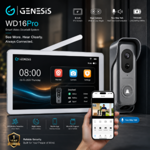[FREE Installation] GENESIS WD16Pro Outdoor Dual Camera Doorbell Intercom System with 8' HD Wireless Portable Monitor